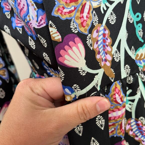 Loft Black Floral Mock Neck Long Sleeve Babydoll Dress Size 10 Petite - Picture 11 of 11